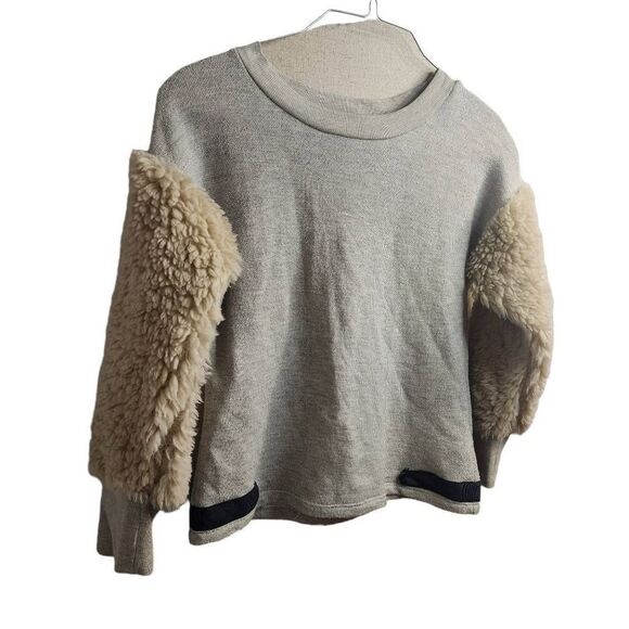 Anthropologie Amadi Shearling Sleeve Pullover Top Size Medium - Picture 5 of 14